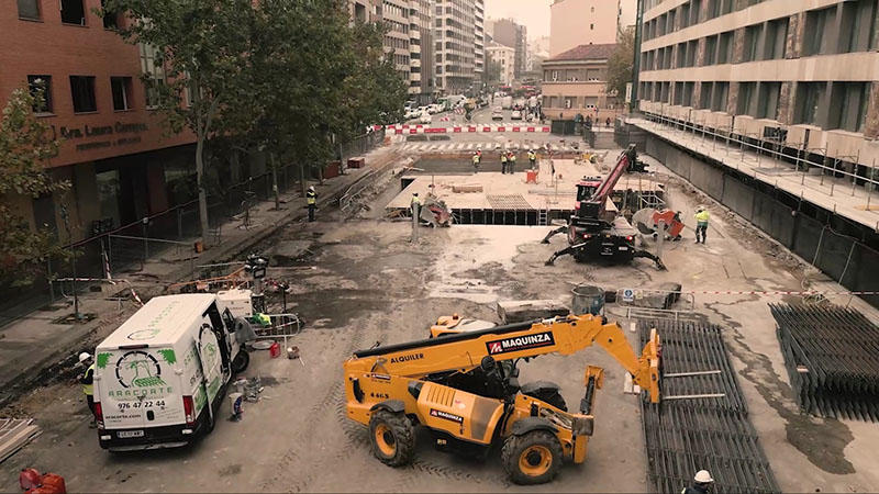 Aracorte culmina con éxito el desmontaje de un forjado de parking subterráneo en Zaragoza